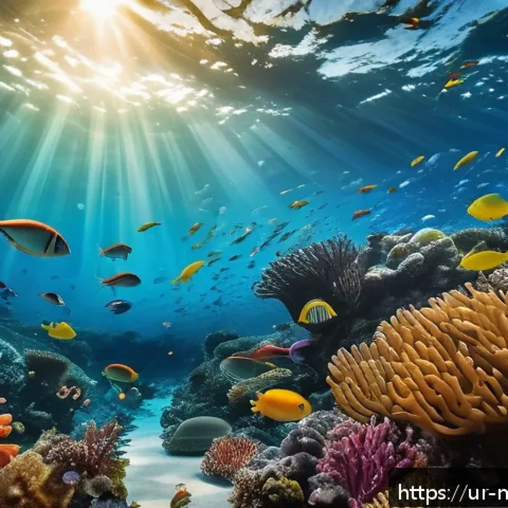 해양바이오자원 - A vibrant underwater scene featuring a variety of marine life such as colorful fish, squid, and seaw...