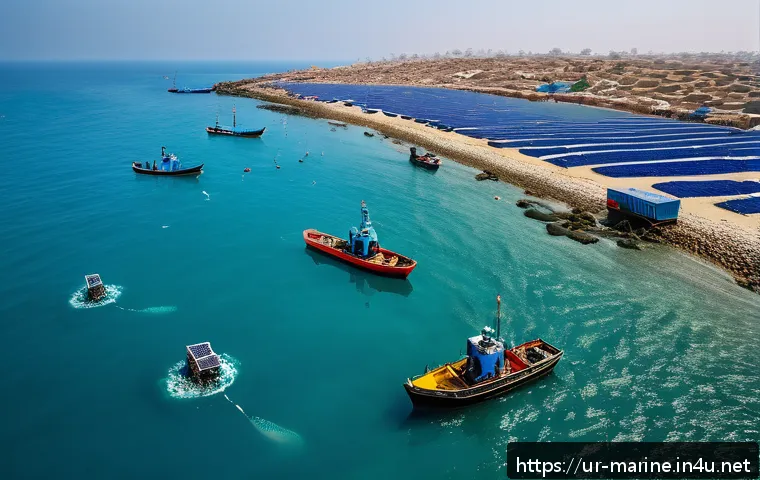 해양자원 개발과 해양 안전 - A detailed scene of an advanced marine cleanup operation in the Arabian Sea near the coast of Pakist...