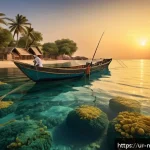 Home 22 해양자원 개발의 환경보호 규제 - A vibrant underwater scene showcasing diverse marine life native to the Arabian Sea region, includin...