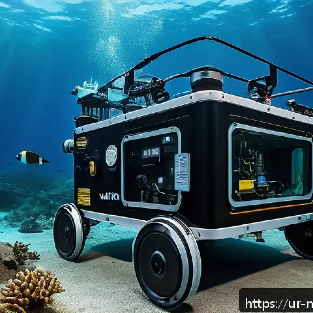 해양자원 탐사 기술 - A highly detailed underwater scene showcasing a state-of-the-art Remote Operated Vehicle (ROV) explo...