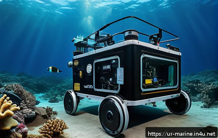 해양자원 탐사 기술 - A highly detailed underwater scene showcasing a state-of-the-art Remote Operated Vehicle (ROV) explo...