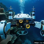Home 20 해양자원 개발의 최신 연구 동향 - A highly detailed underwater scene showcasing advanced marine robotics in action: autonomous underwa...