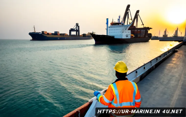 Home 15 해양자원 개발의 경제적 효과 - Photorealistic wide-angle view of a modern coastal port in Pakistan at sunrise, South Asian engineer...